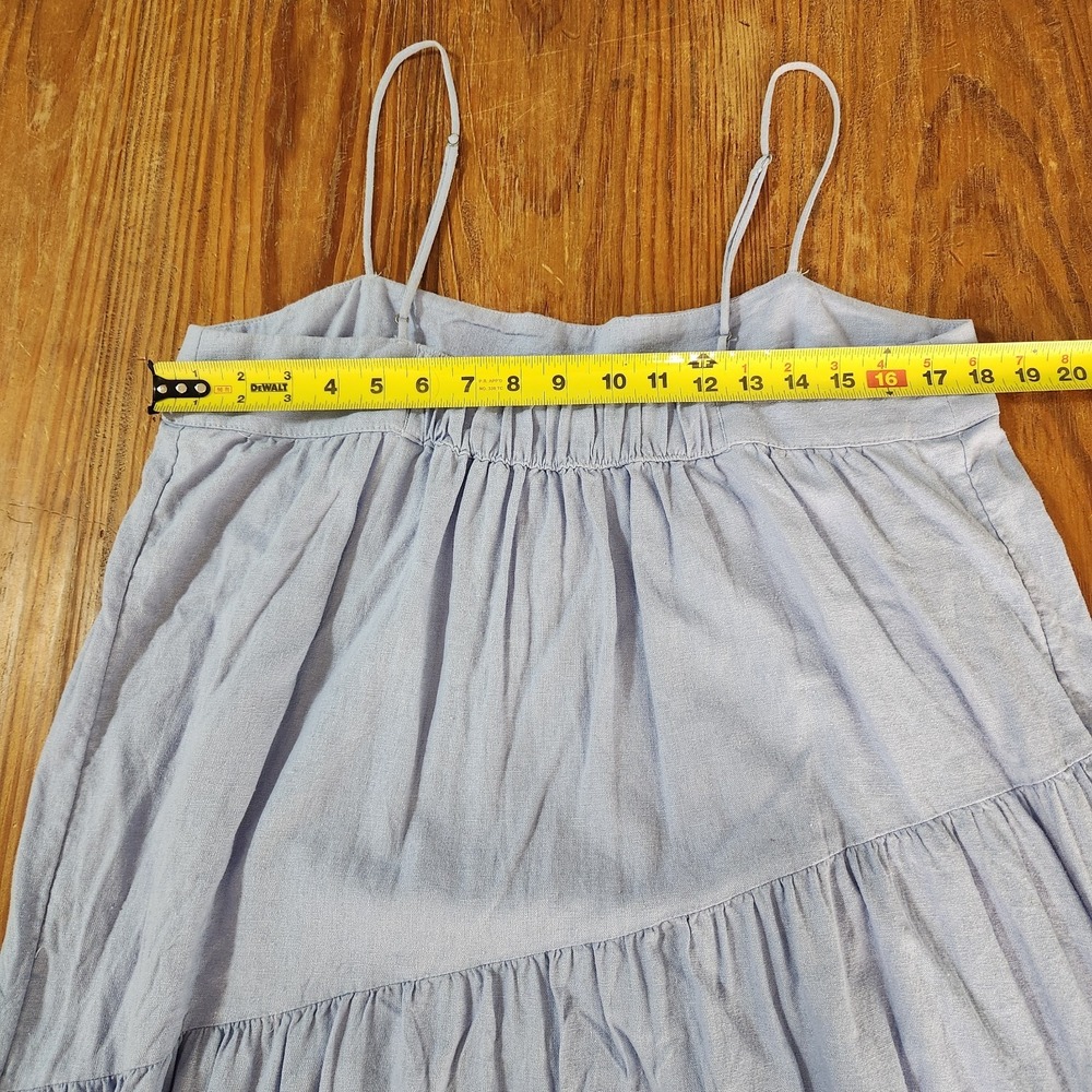 Abercrombie & Fitch Linen Blend Maxi Dress Lrg Blue Asymmetric Tiers Adjustable - Picture 9 of 13